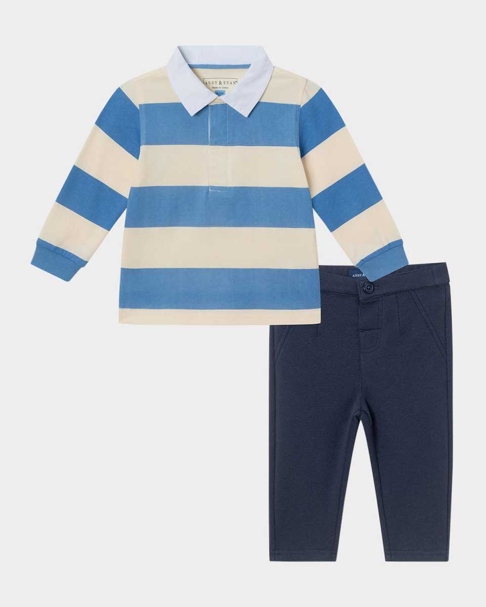 Boy's Striped Rugby Shirt & Pants Set, Size Newbor